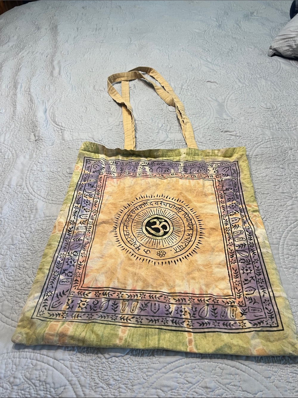 Om Symbol Tie-Dye Canvas Tote Bag - Yellow & Purple